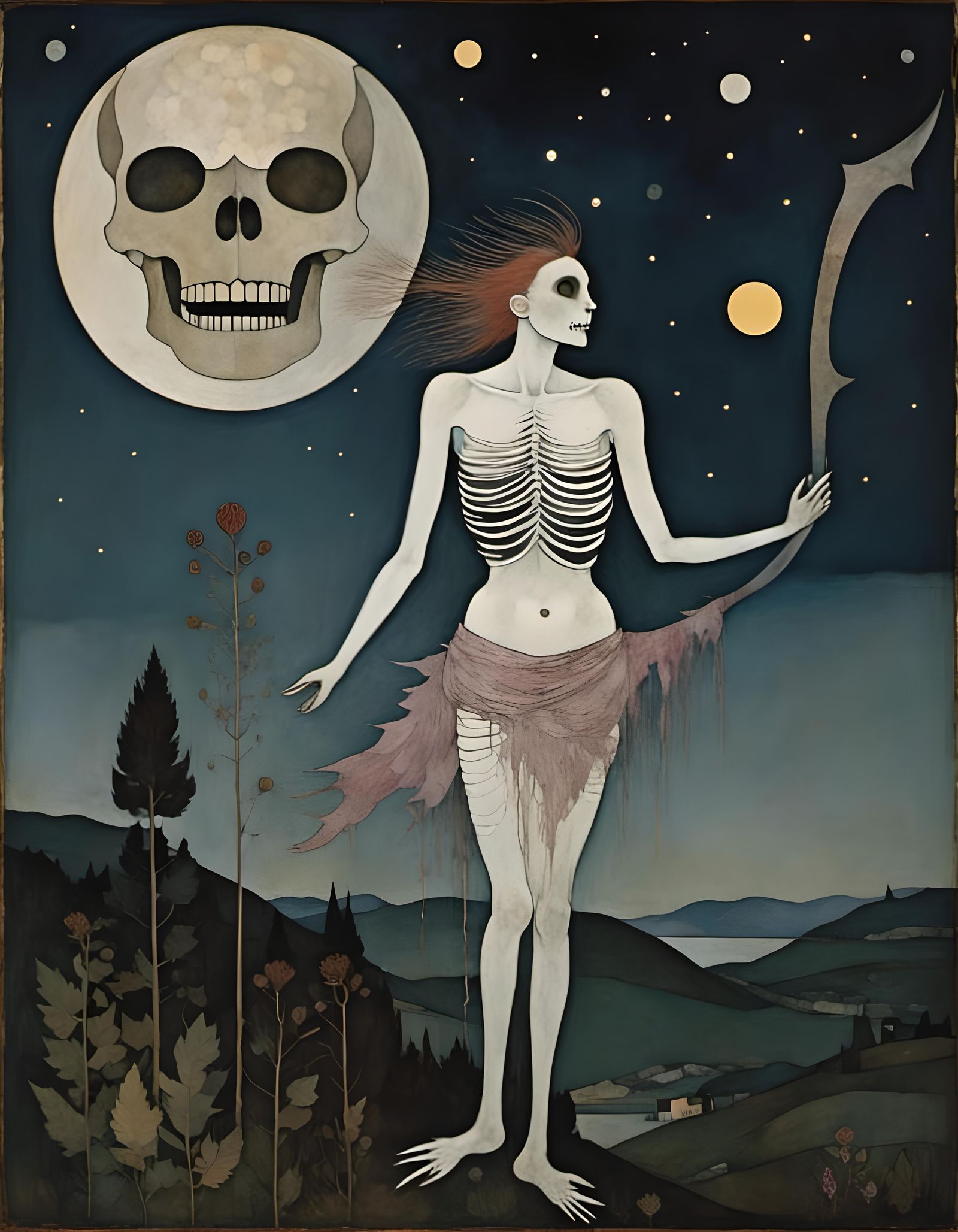 Full Moon Skull in Gothic Art Style