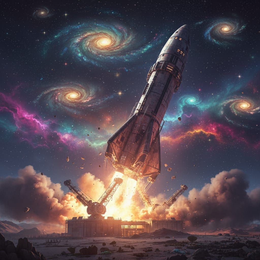 Rocket Launch into Starry Night Sky