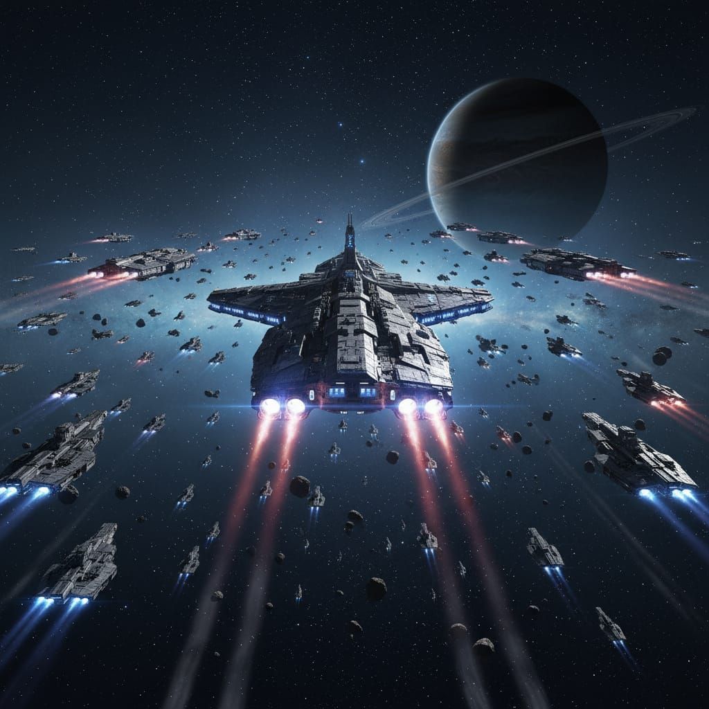 Massive Sci-Fi Spaceship Fleet in Epic Formation