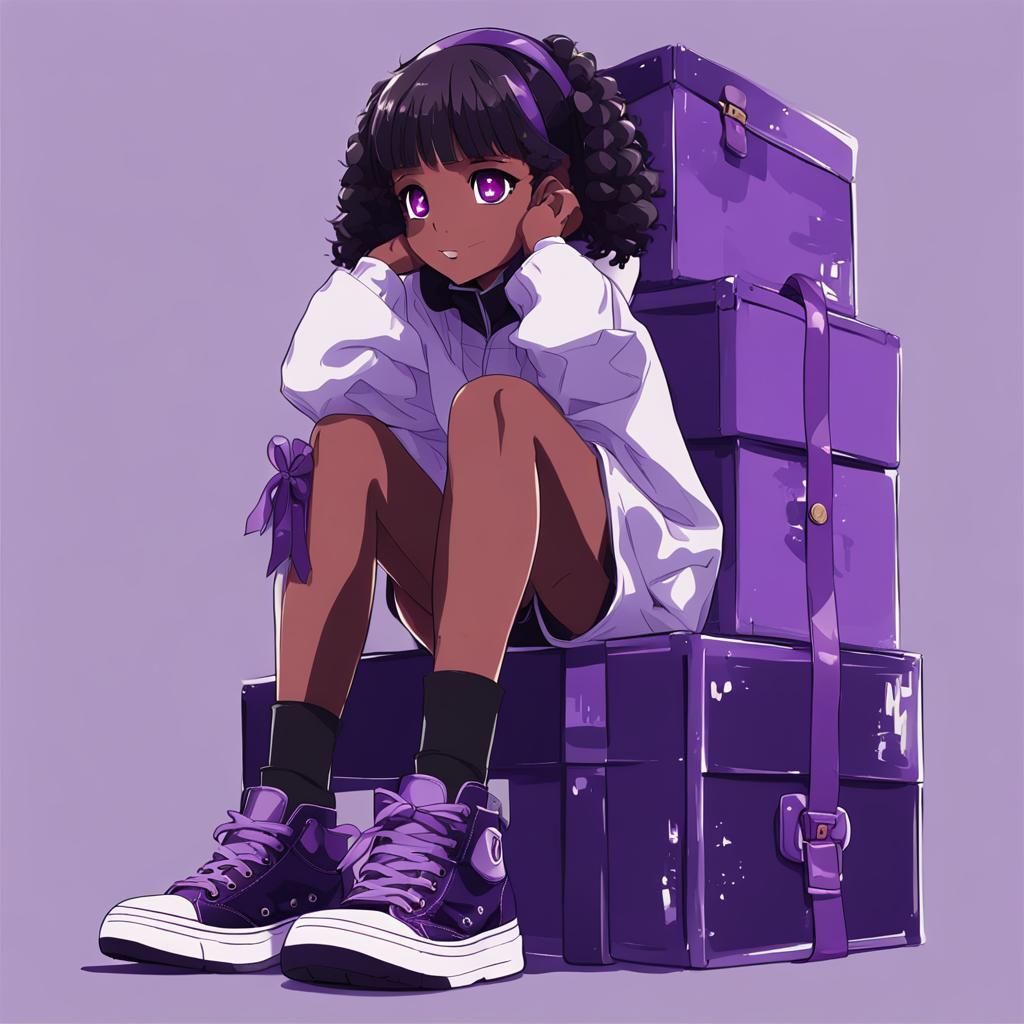 Girl in Purple-Black Shoes: Anime Style Illustration