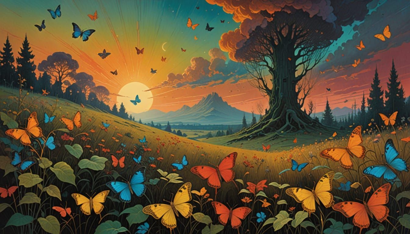 Dreamlike Garden in Vibrant, Kaleidoscopic Colors