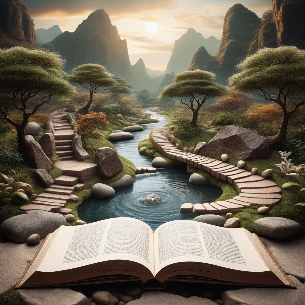 Surreal Earthly Sanctuary in a Hyperealistic Open Book