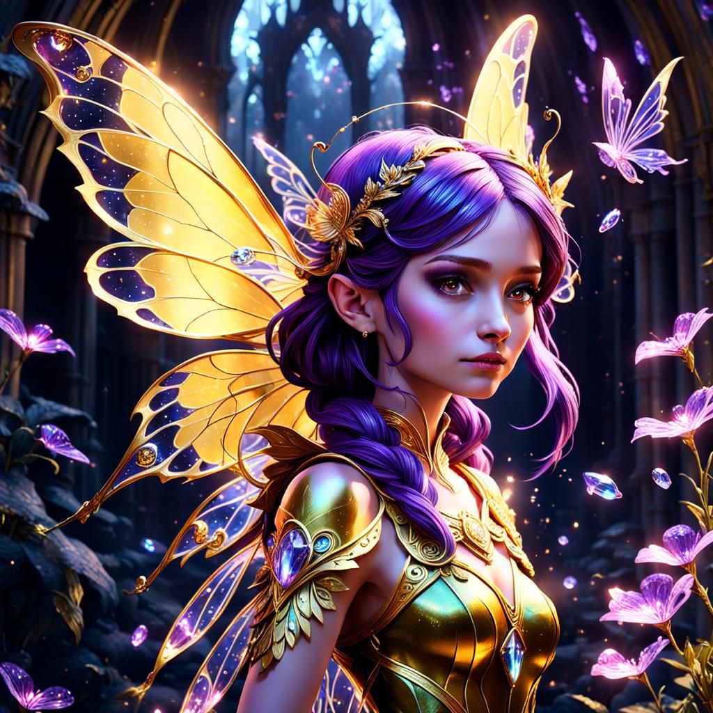 Fairy with Crystal Wings in Golden Fairytale