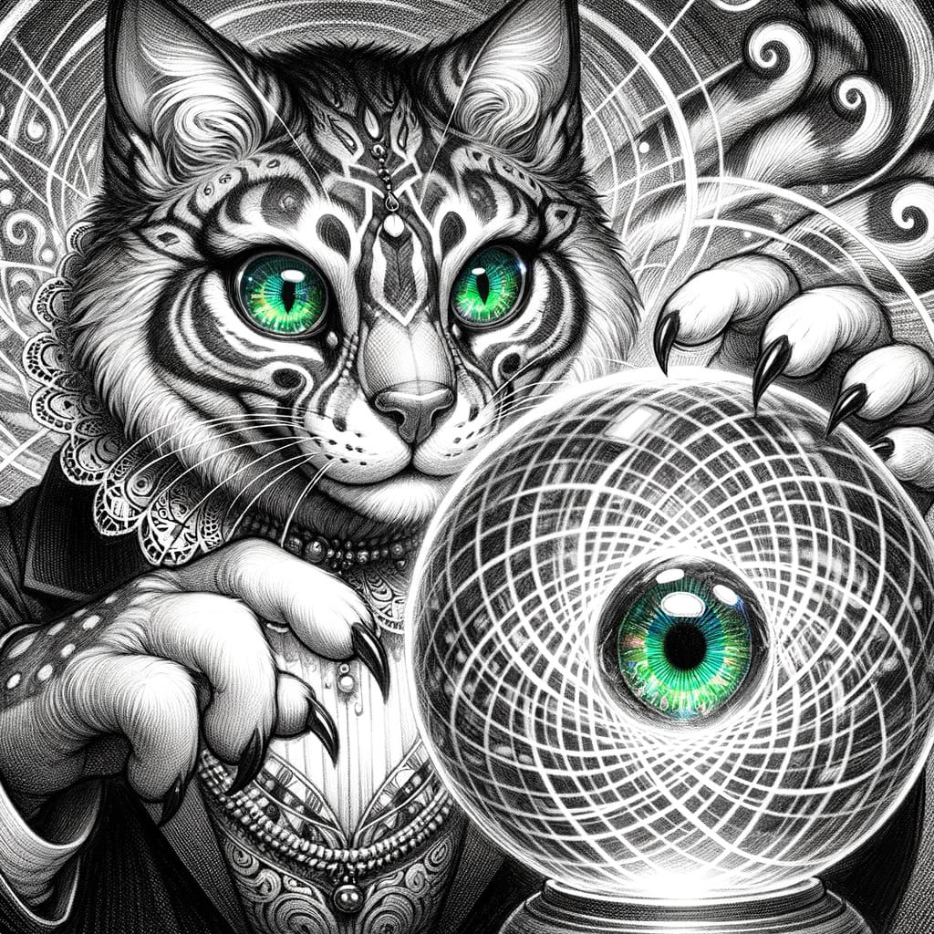 Anthropomorphic Cat in Haitian-Inspired Black and White Penc...