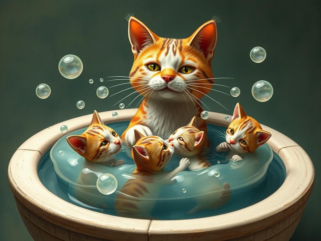 Cats' Bubble Bath: A Whimsical Folk Art Masterpiece