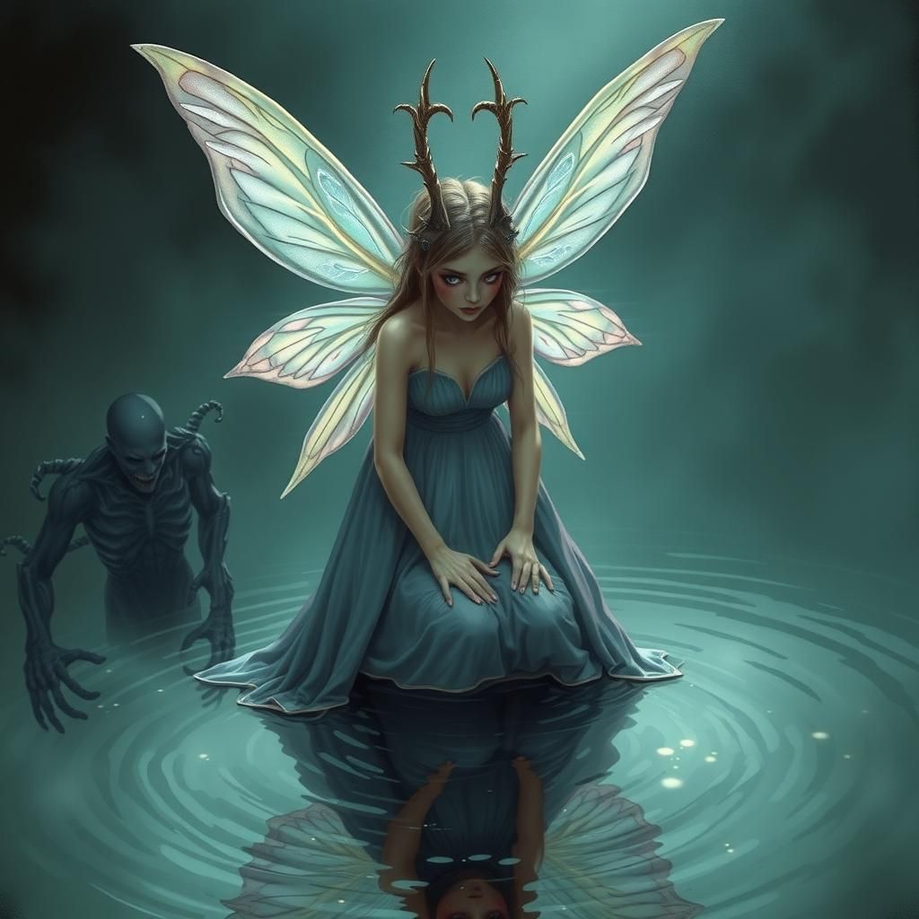 Ethereal Fairy and Doppelganger in Surreal Reflection