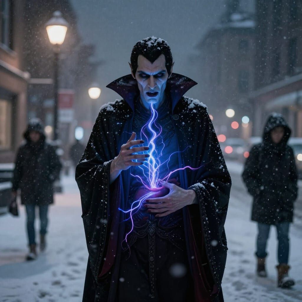 Spiritual Vampire Drains Energy in Gloomy Snowy City