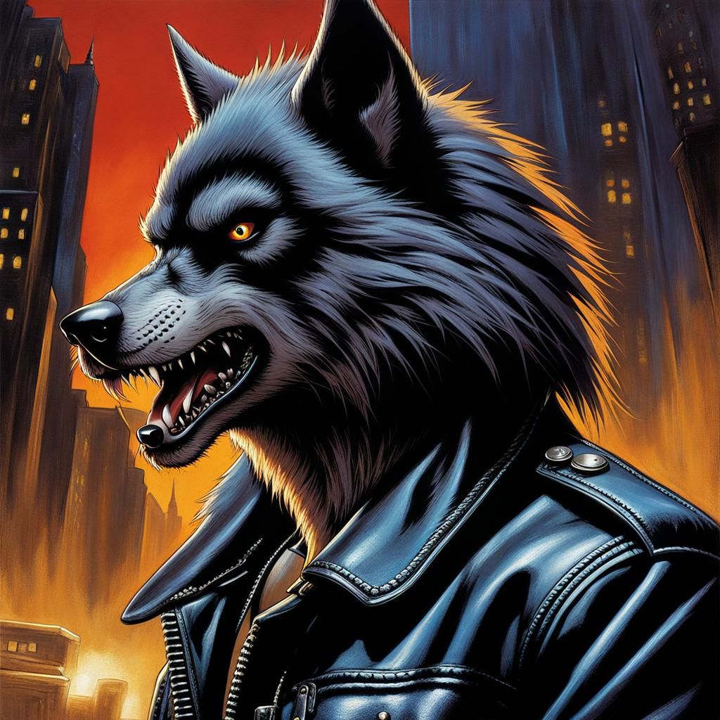 Punk Rock Werewolf Portrait in Comic Book Style