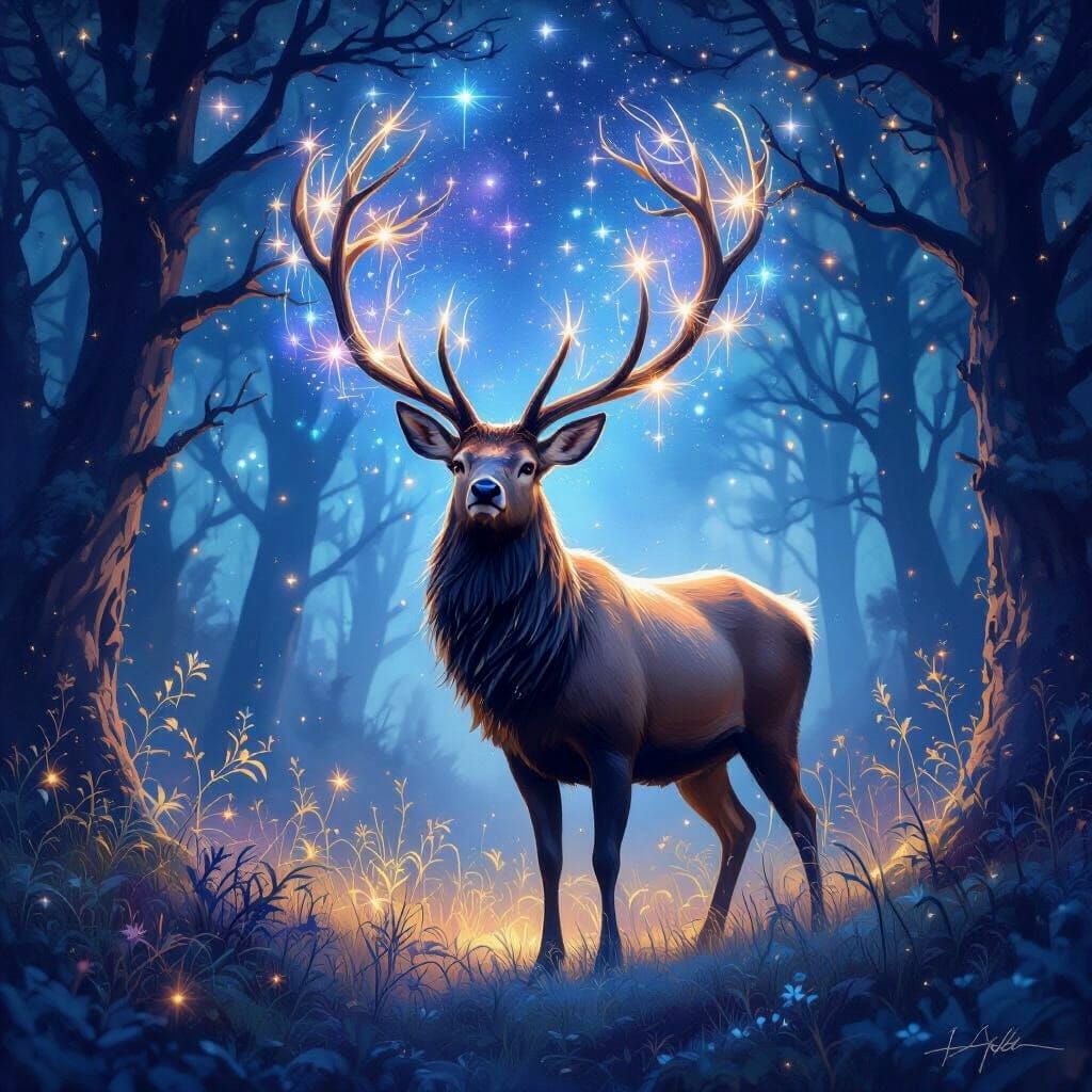Majestic Stag in Cosmic Starlight Clearing