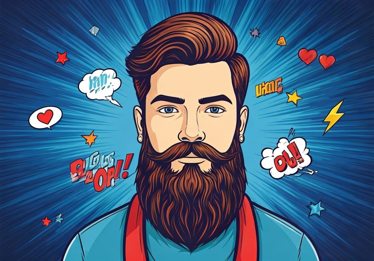 Bearded Hipster in Pop Art Style