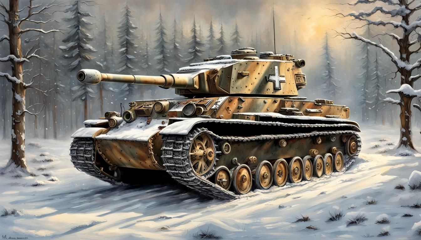 Panzer IV in Snow: Military Art Masterpiece