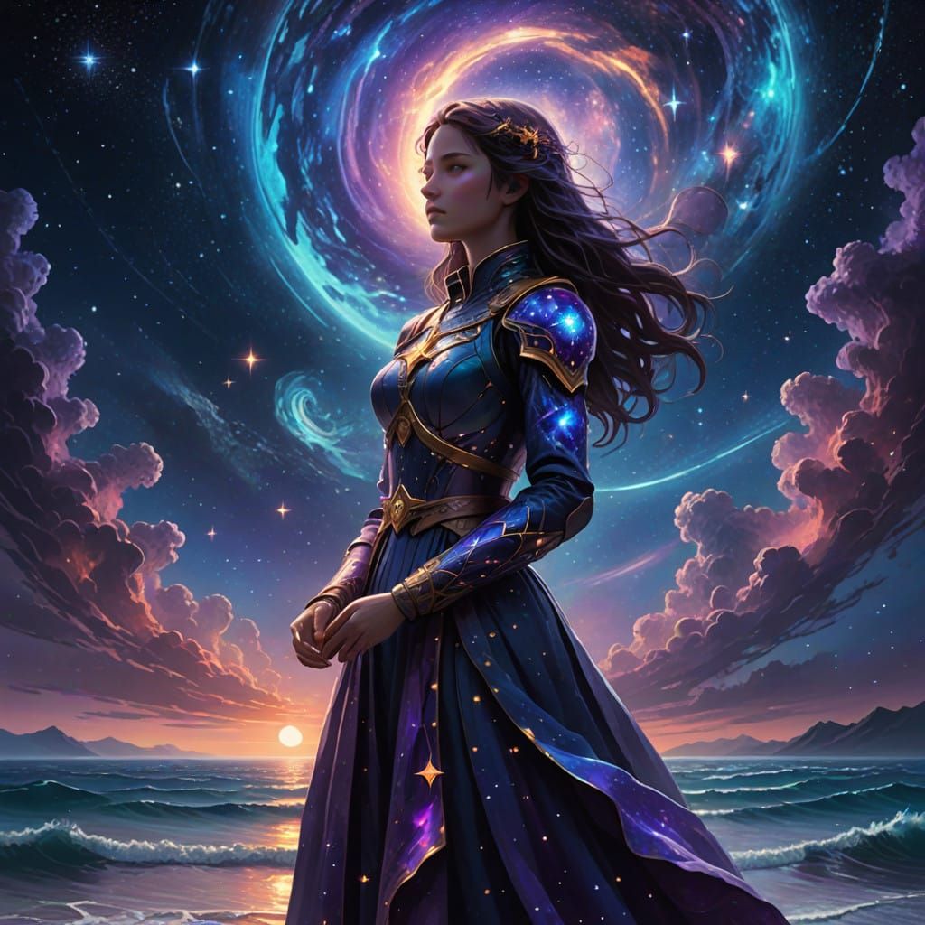 Cosmic Guardian Illuminates the Starry Expanse in Ethereal A...