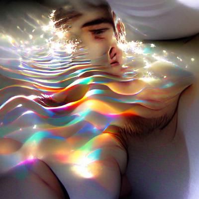 Figure Dissolving Into River of Light