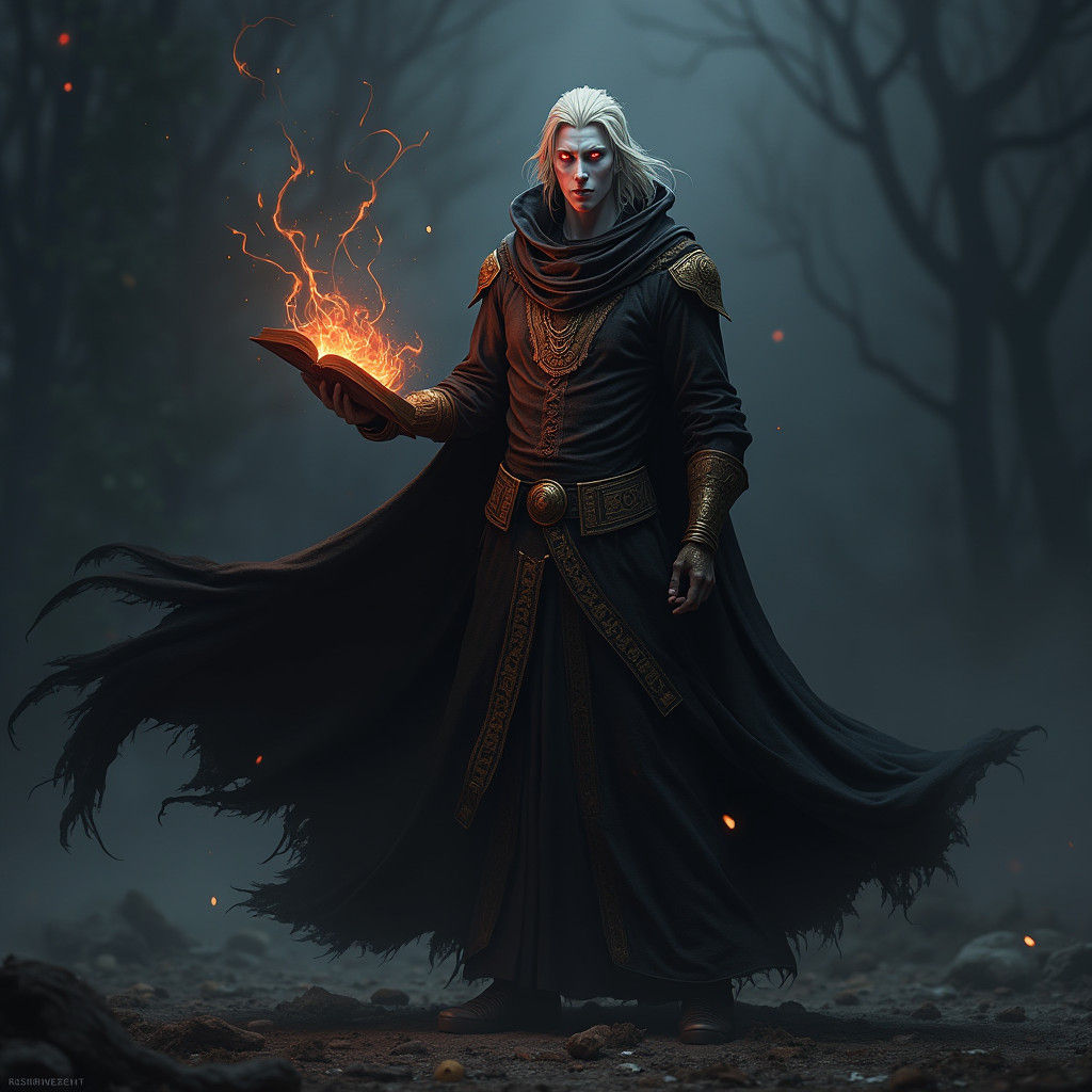 Dark Fantasy Mage with Glowing Eyes in Anime Style