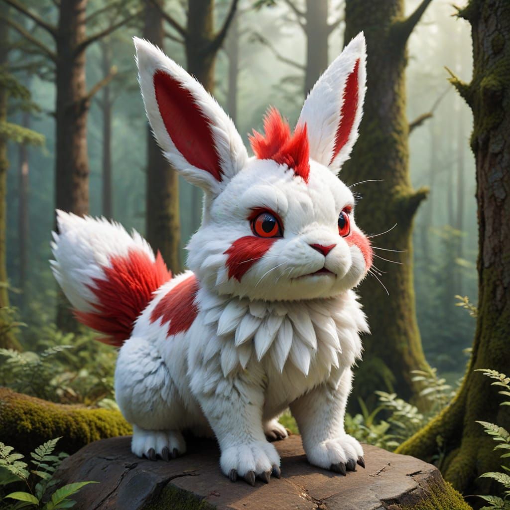 Fuzzy Anthropomorphic Bunny in Forest