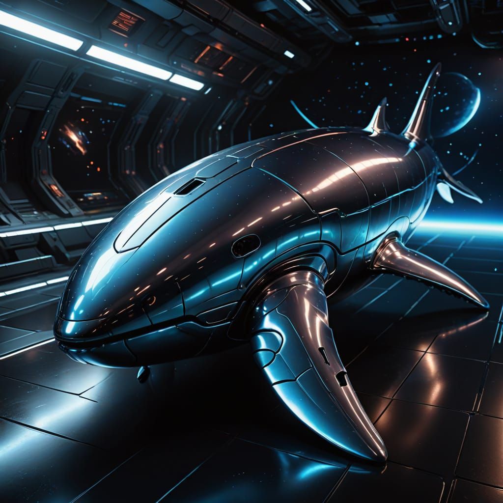 Metallic Whale in Space: A Futuristic Sci-Fi Masterpiece