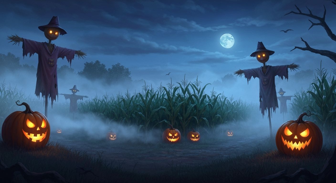 Nightmare Harvest Festival Twilight Scene in Dark Fantasy St...