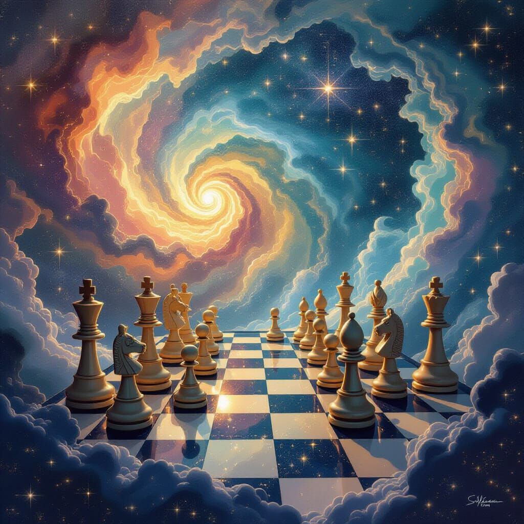 Celestial Chess Match in Star-Strewn Expanse
