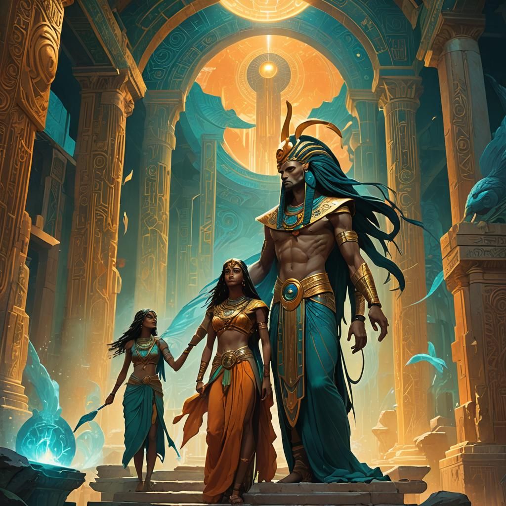 Thoth and Pandora in a Mystical Temple