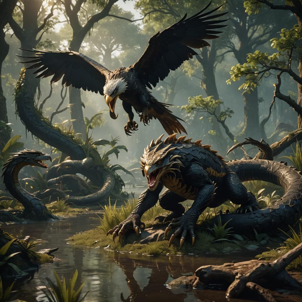 Eagle vs Cobra Dragon in 3D Game Cinematic