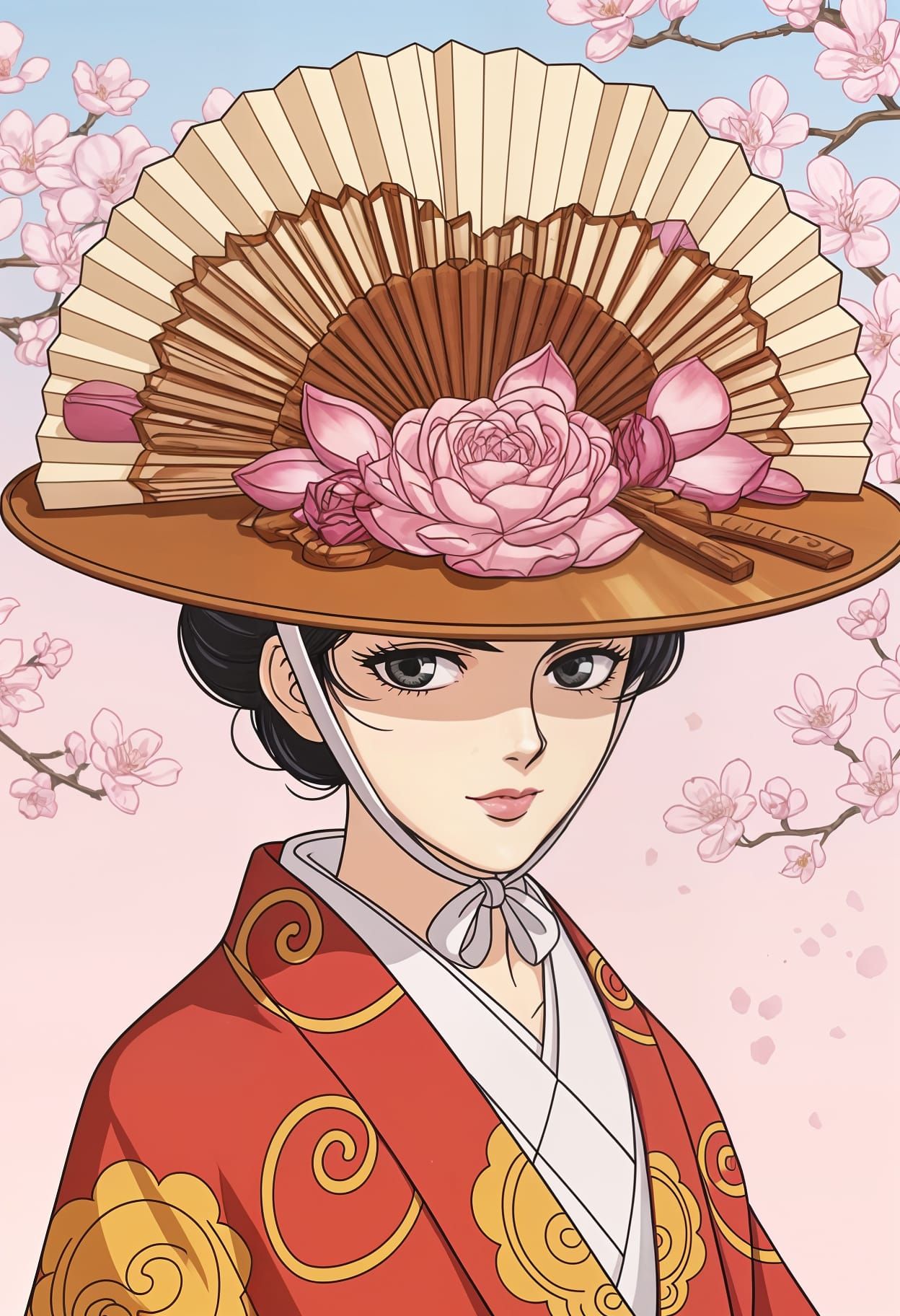 Graceful Character with Ikebana Fan Hat
