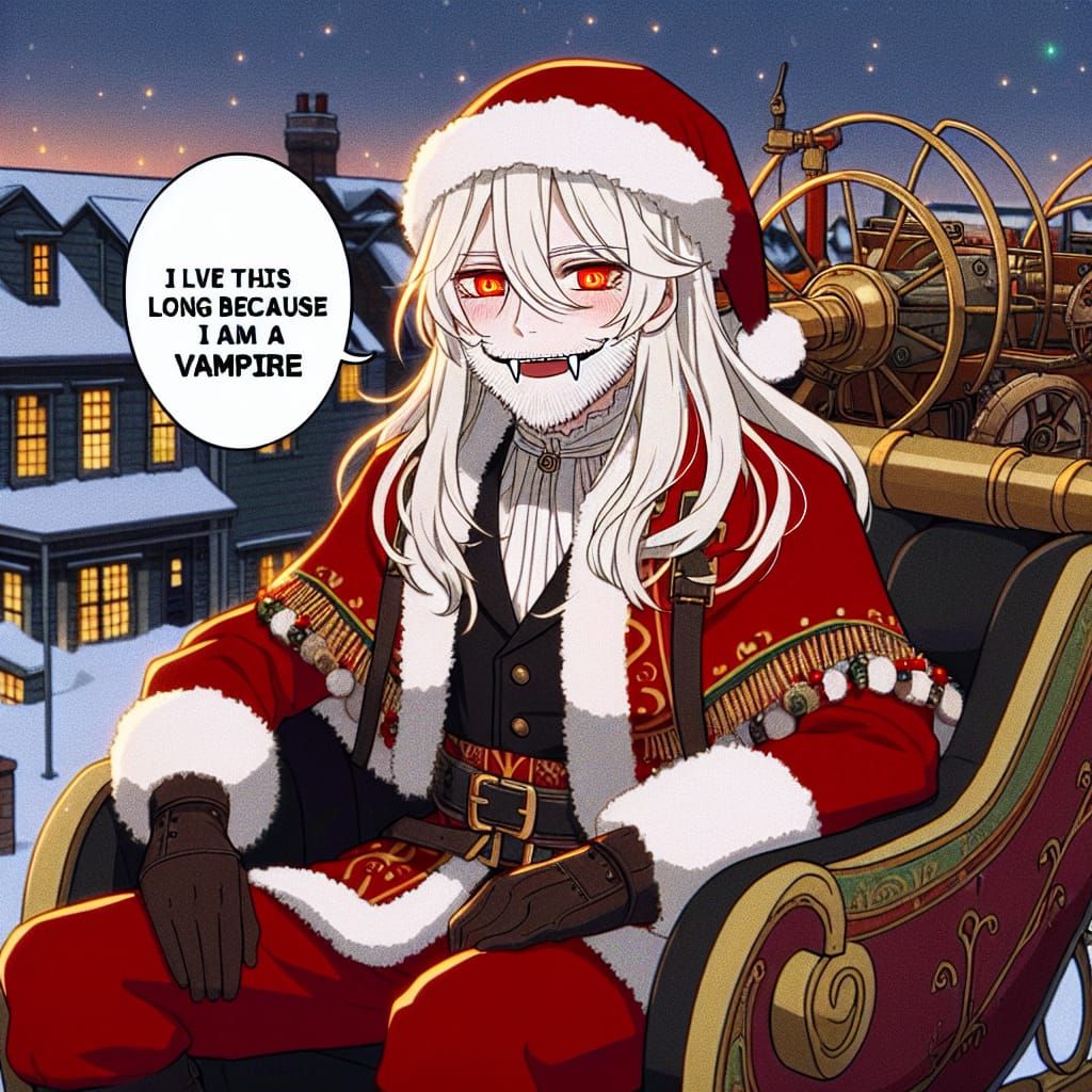 Prompt: Create an image of a nordic santa clause in red and white santa clause suit in anime image, friendly santa with ...