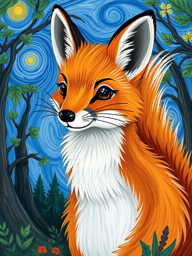 Fox Portrait in Post-Impressionist Style