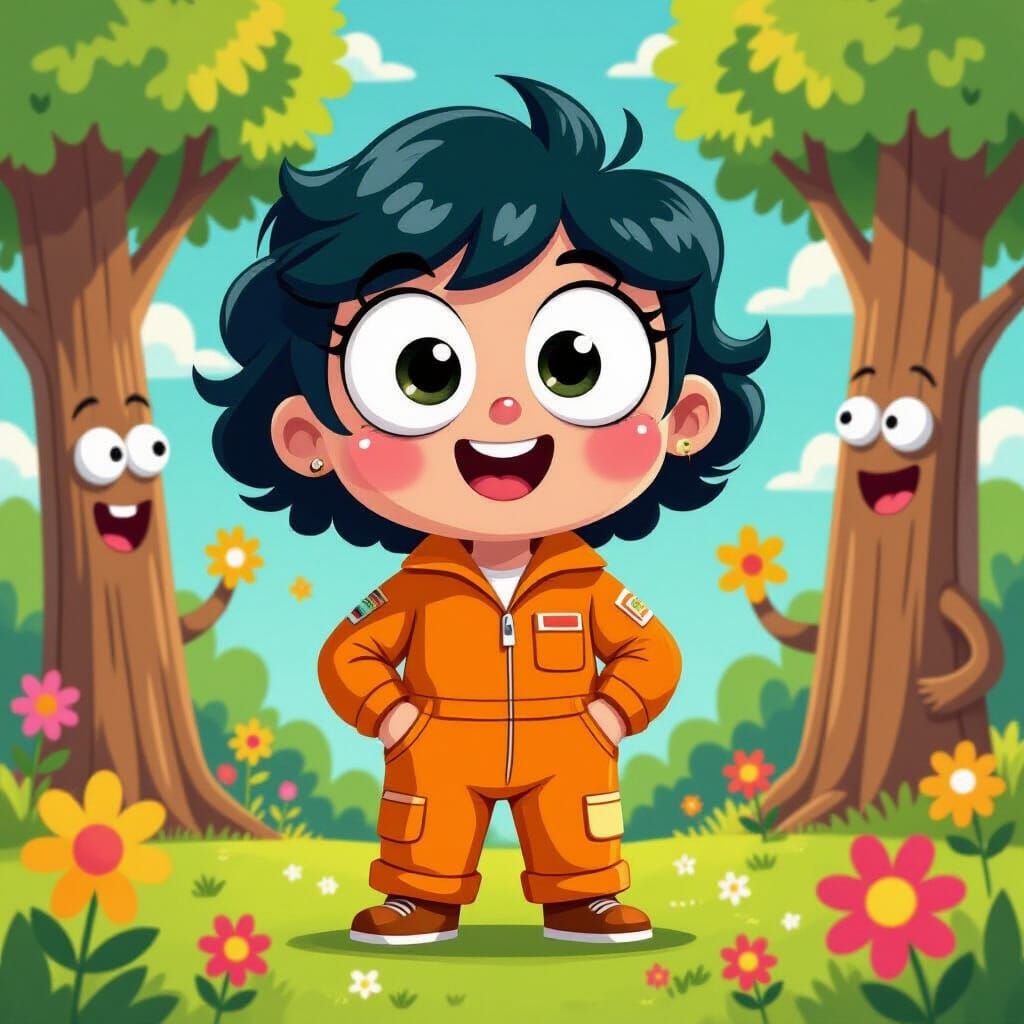 Whimsical Cartoon Character in a Saturday Morning Scene