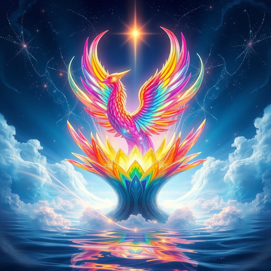 Radiant Crystal Flower Blooms in Cosmic Ocean of Awareness