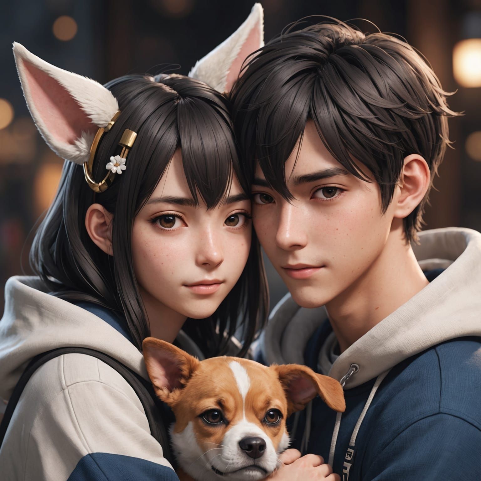 Anime Couple Cuddling in 3D Anime Art Style