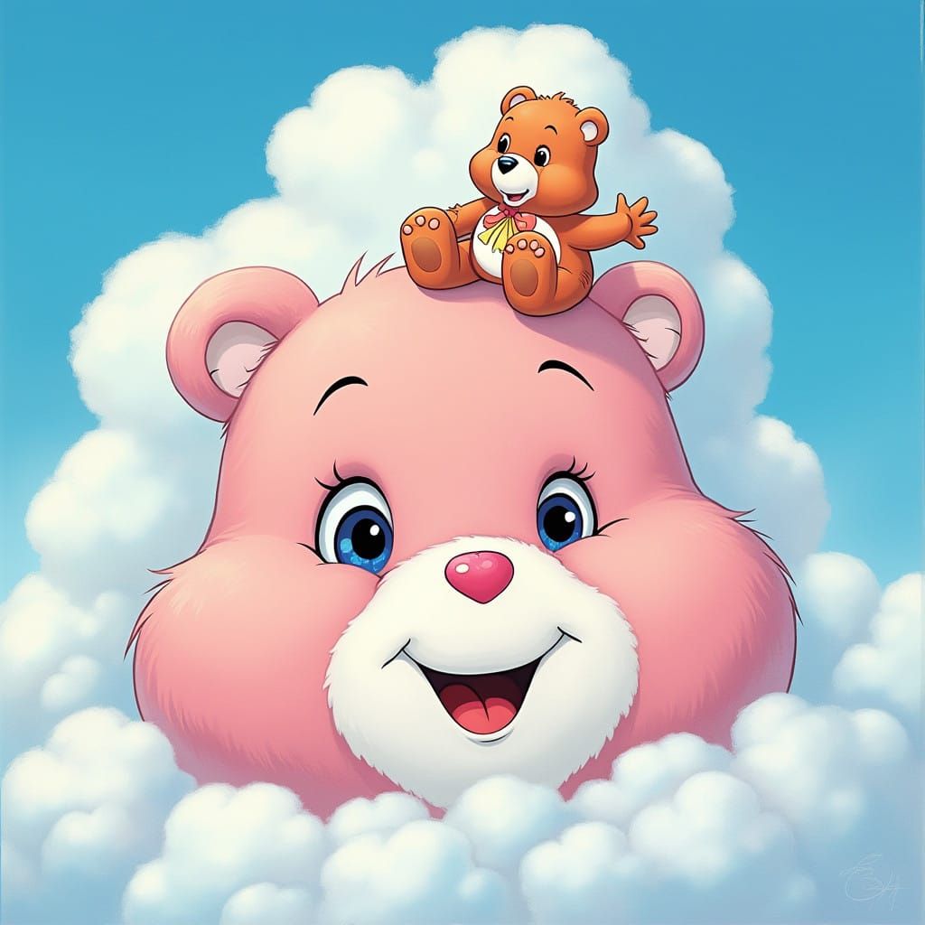 Whimsical Care Bear Joy in Bright Cartoon Style