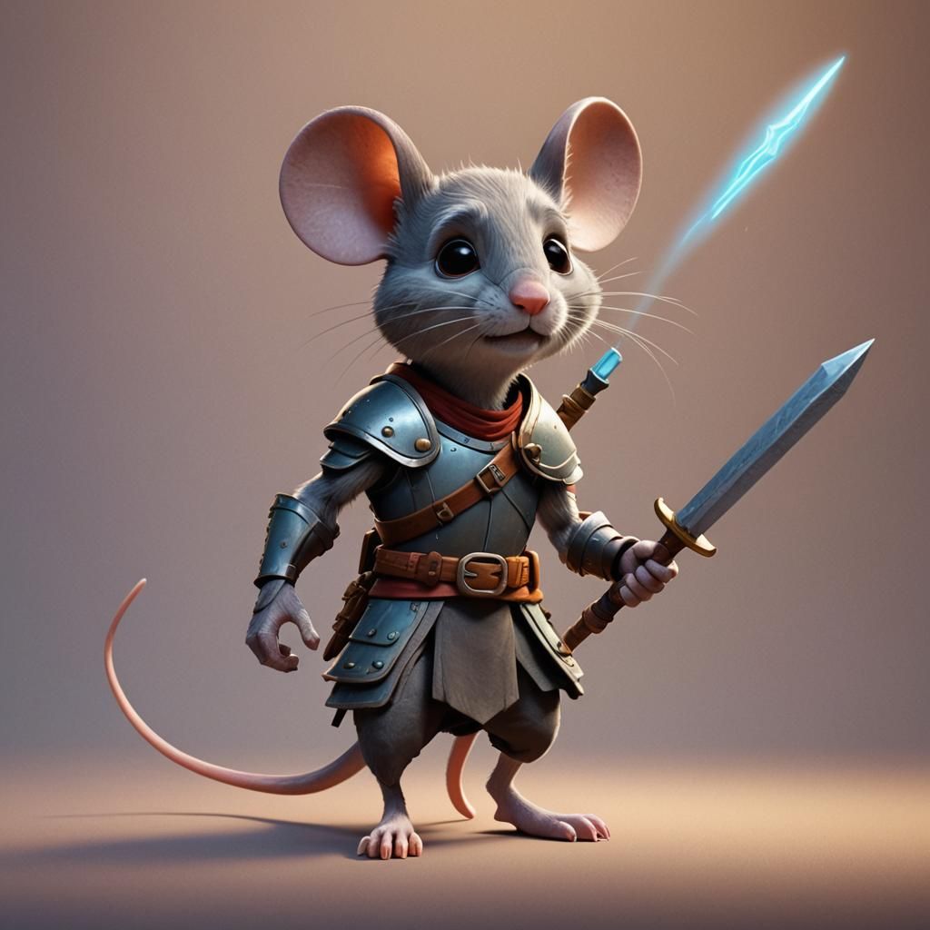 Mouse Warrior in Pixar-style 3D Rendering