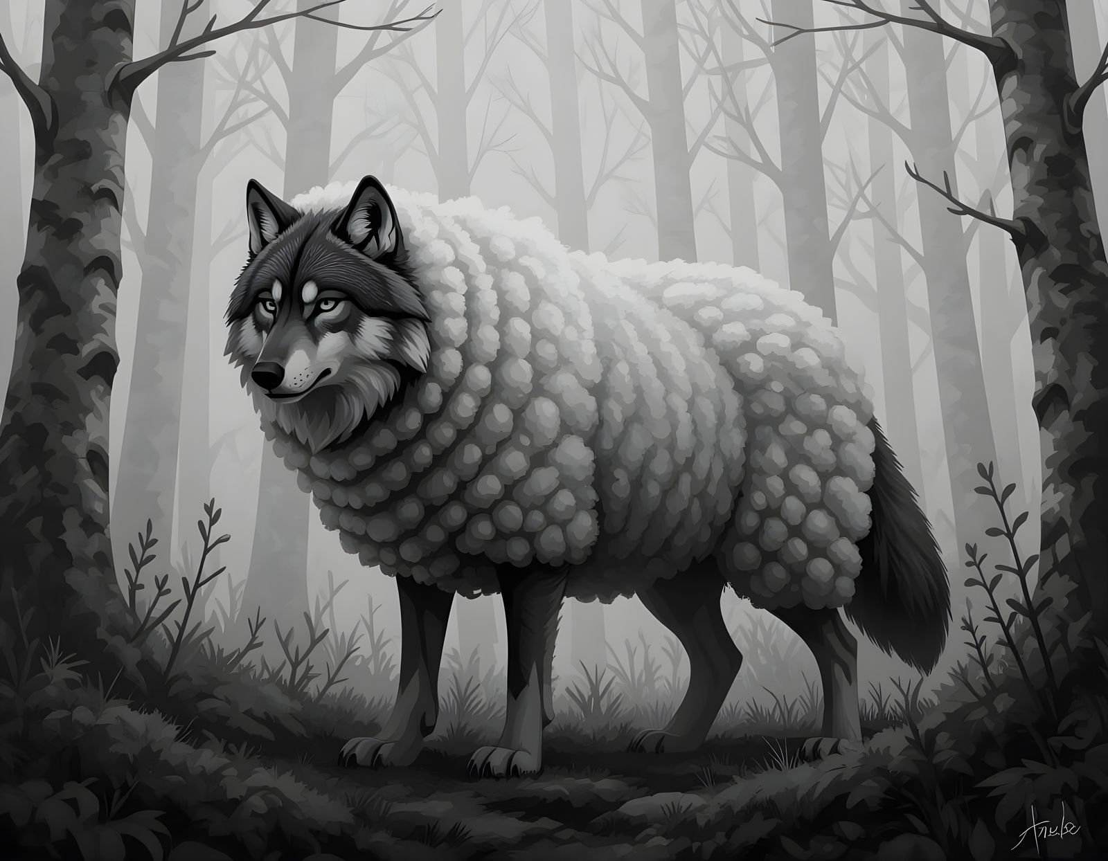 Wolf in Sheep's Clothing Patrolling a Forest
