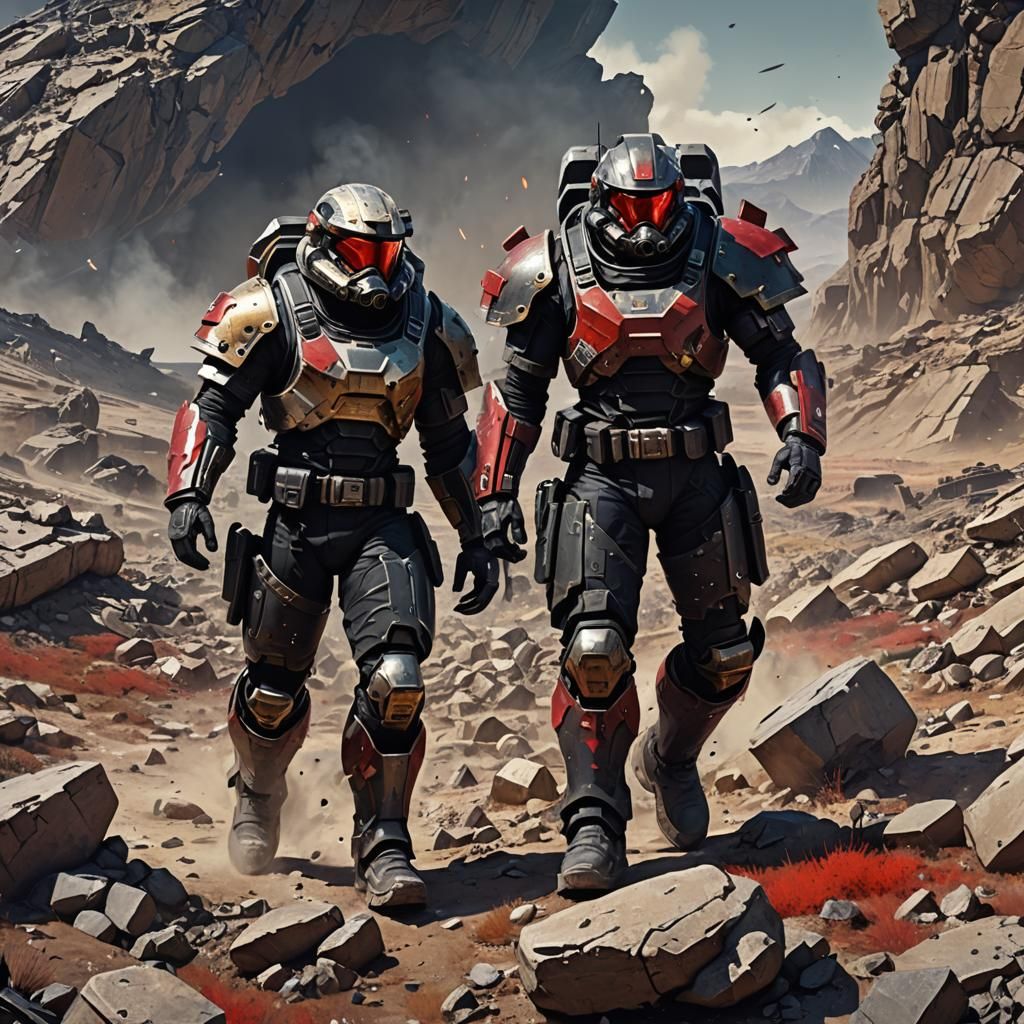 Sci-Fi Trooper on Battlefield in Detailed Matte Painting