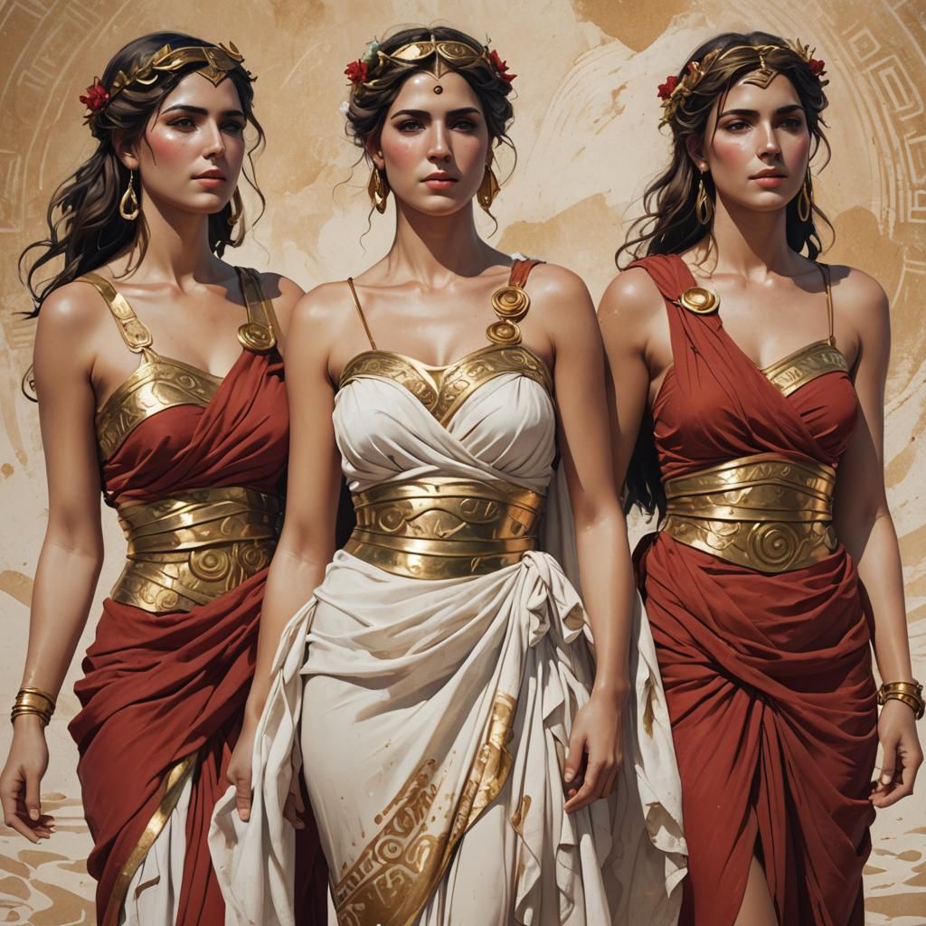 Three Greek Goddesses on a Beach, Digital Art