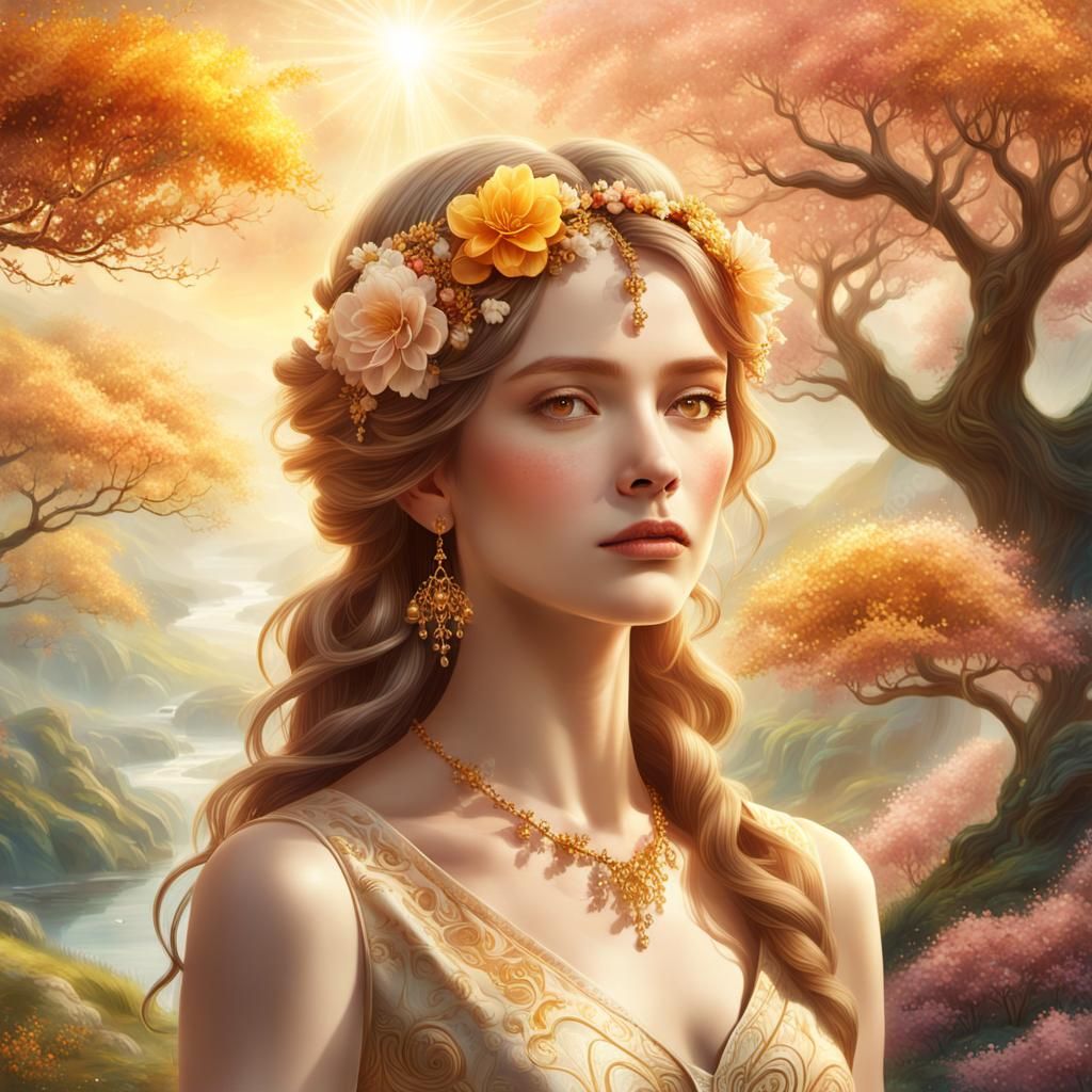 Woman in Fantasy Landscape: Matte Painting Style