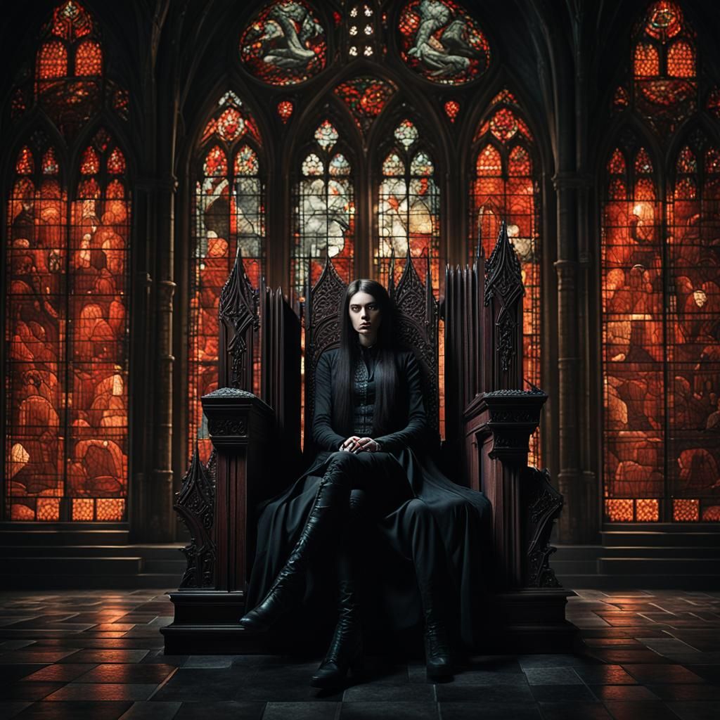 Brunette Vampire Queen in Gothic Cathedral