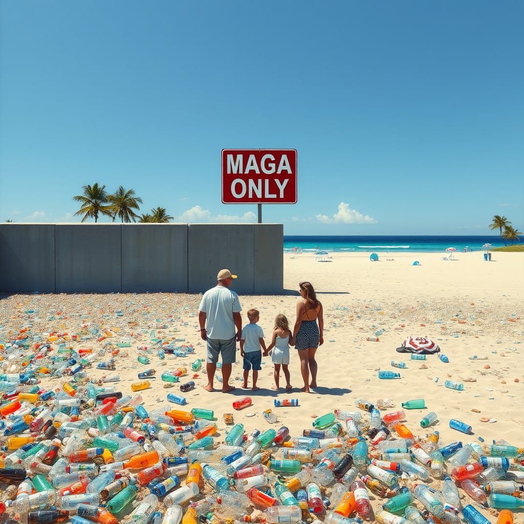 Surreal Beach Scene Exposes Plastic Pollution and Social Com...