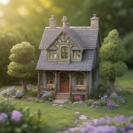 Miniature Cottage Emerges From Book in Tilt-Shift Photograph...