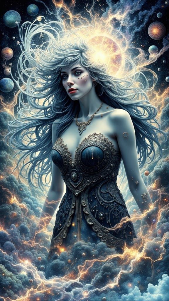 Cyberpunk Goddess of Magic in Blazing Cosmic Energy