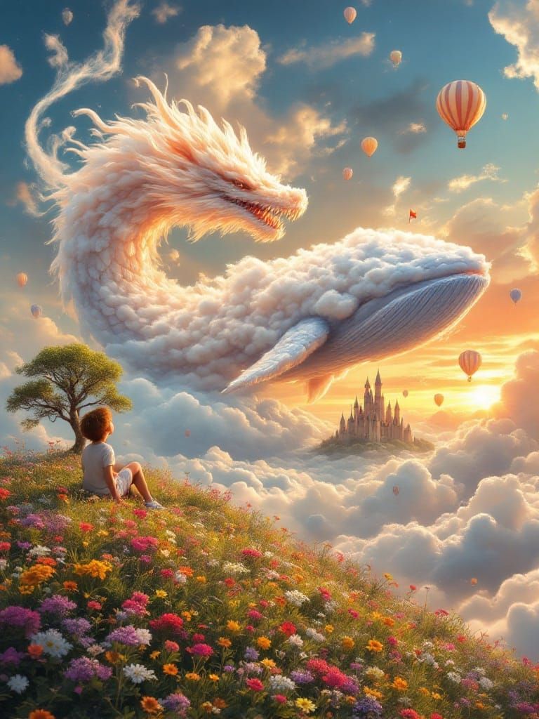 Surreal Whimsy: A Fantastical Cloudscape in Vibrant Hues
