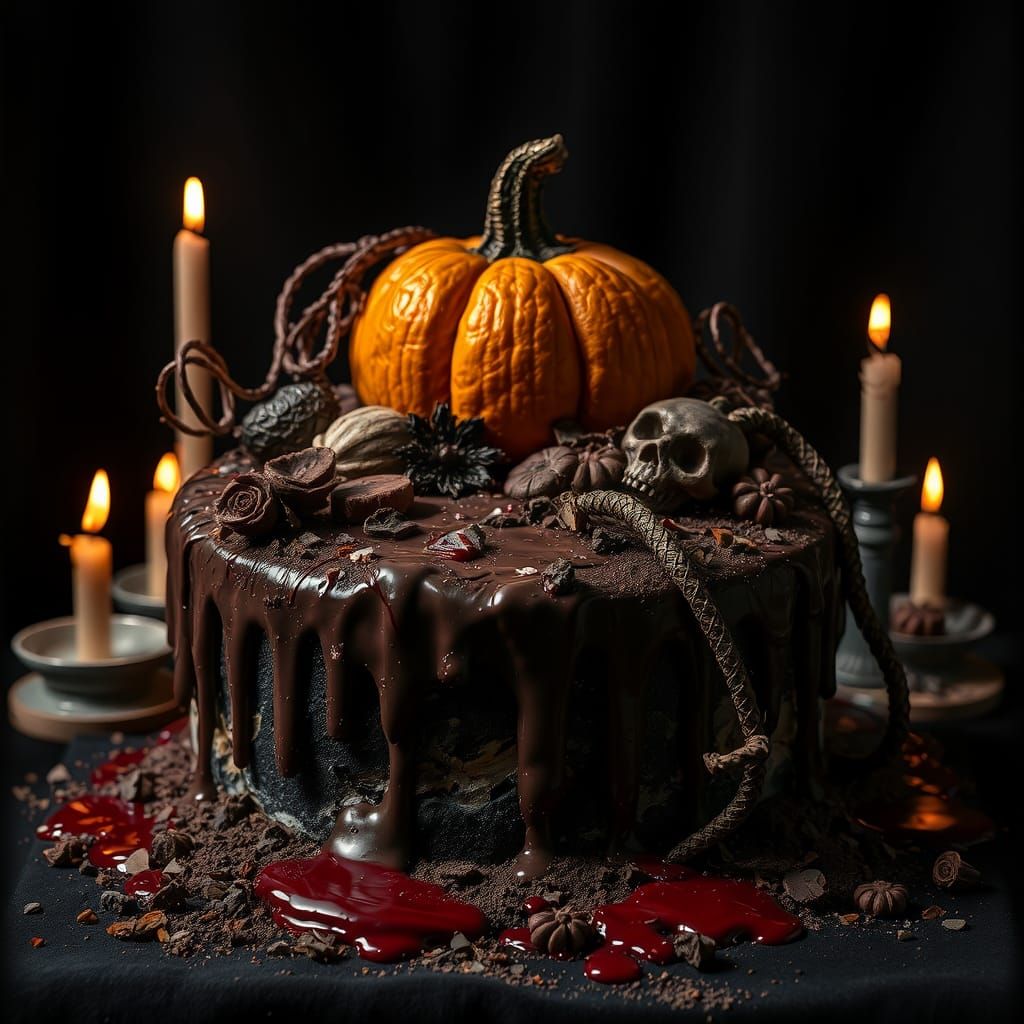 Gothic Dessert: Decaying Pumpkin and Chocolate Masterpiece