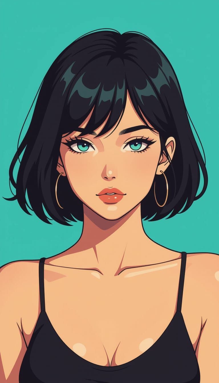 Teal Accented Anime Portrait with Crisp Lineart
