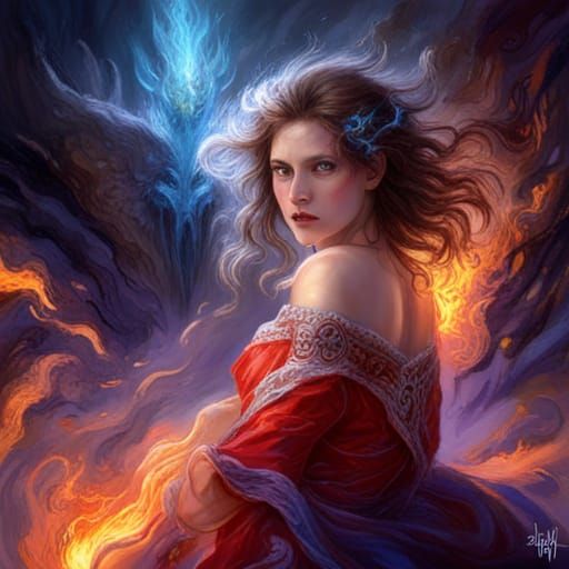 Dynamic Fire and Ice Elemental Digital Art