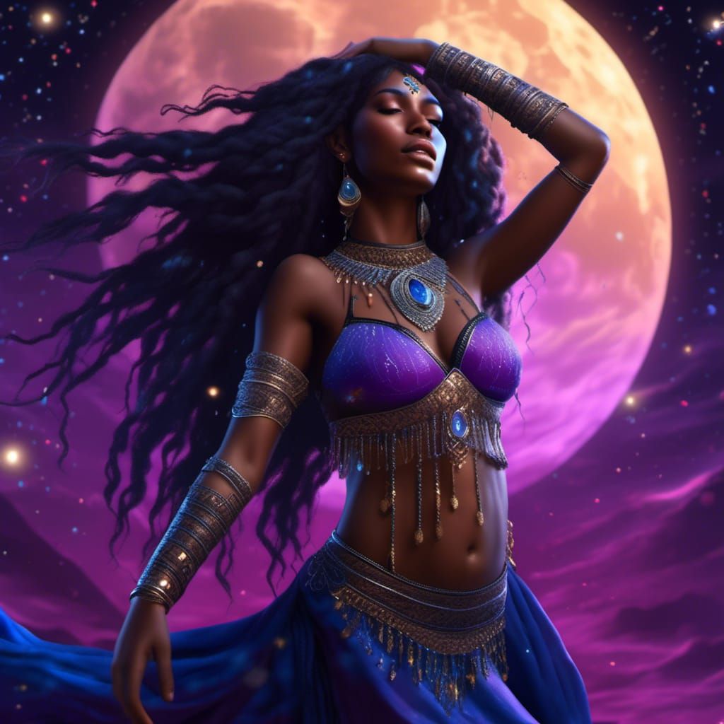 Fantasy Belly Dancer Under Moonlight