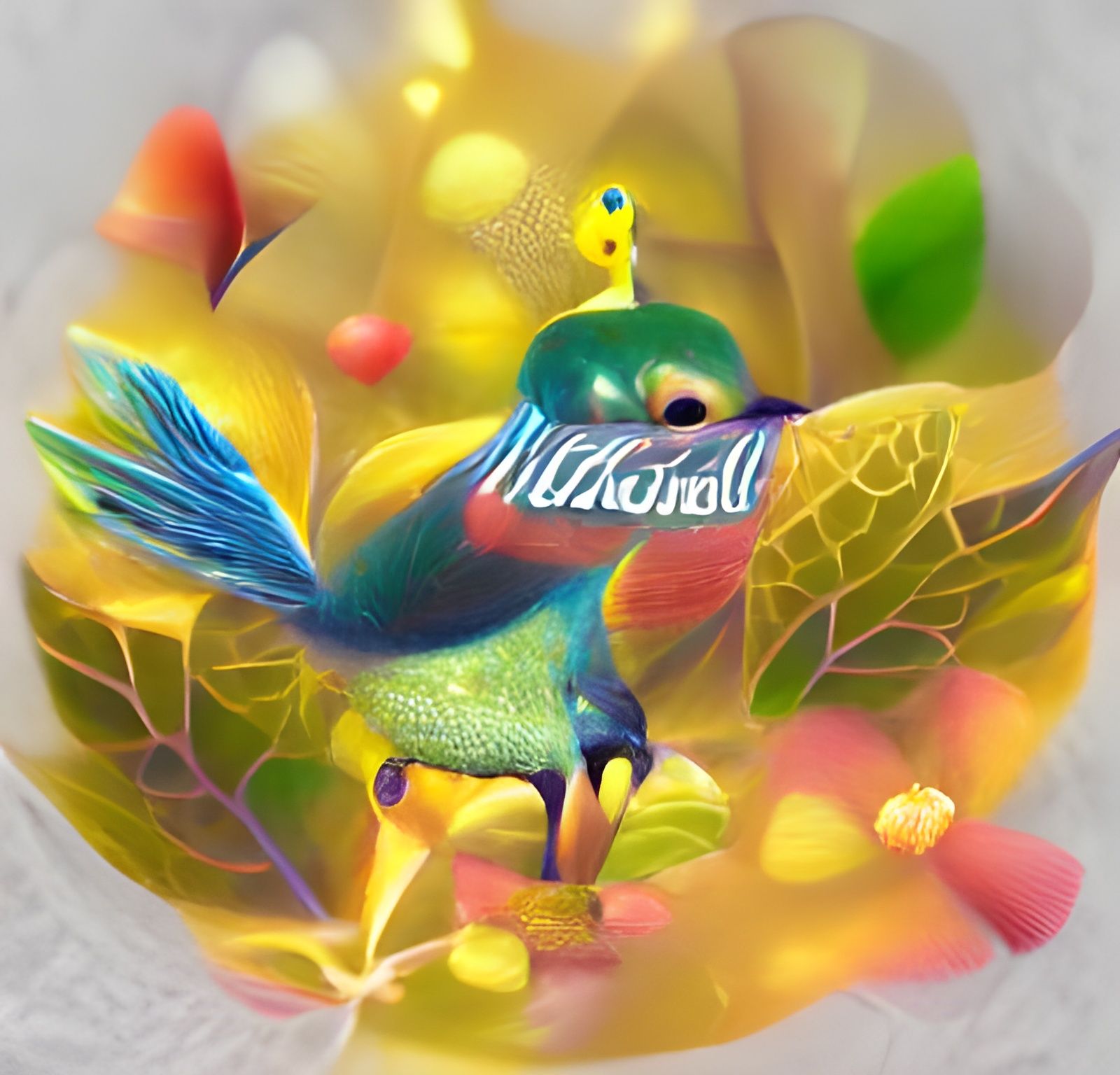 Magical Bird with Glowing Crystals in 3D