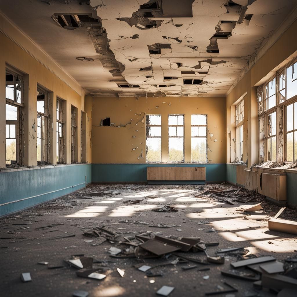 Post-Apocalyptic School Ruins in Sharp Focus