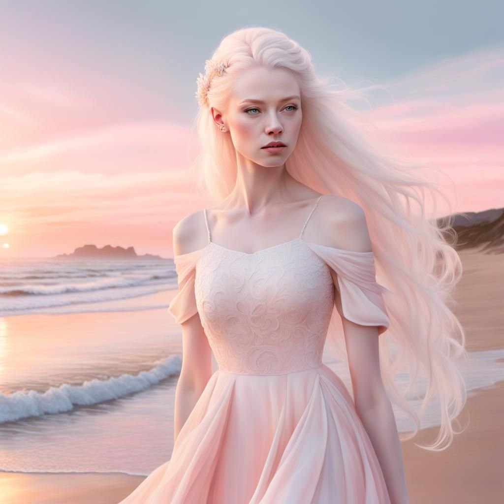Hyperrealistic Albino Princess at Sunset