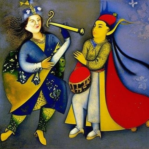 Surreal Troubadour Serenade in a Chagall-esque Style