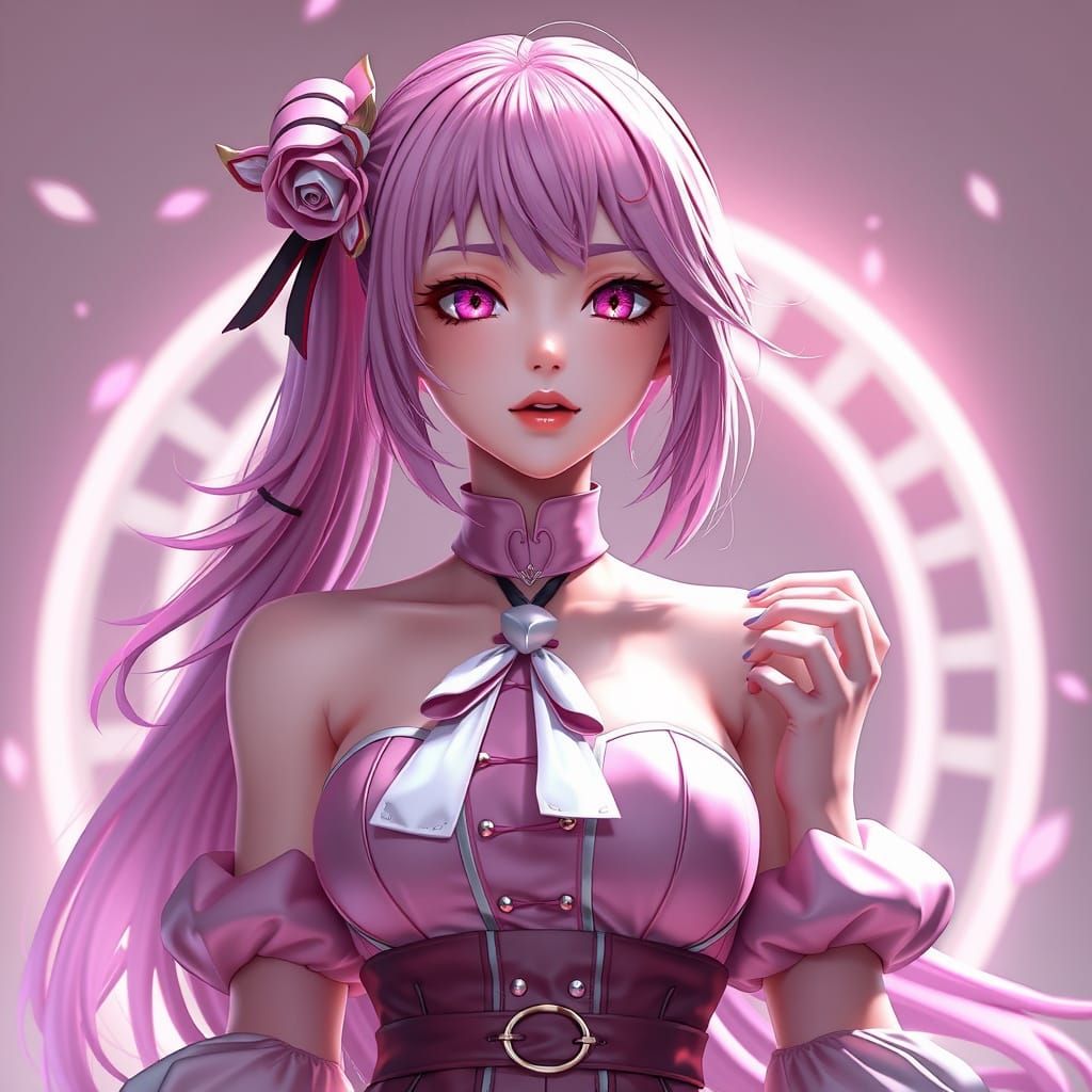 Charming Anime Girl in Vibrant Pink Dress